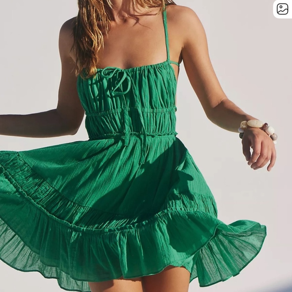 Free People Taking Sides Mini Dress Cotton Fairway Green Size Medium